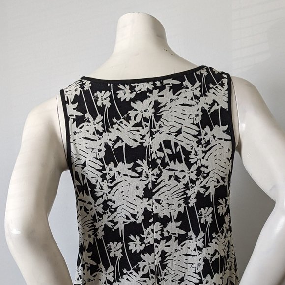 Papillon - Black w/ Cream Floral Sleeveless Tunic Top - Size S - Picture 7 of 9